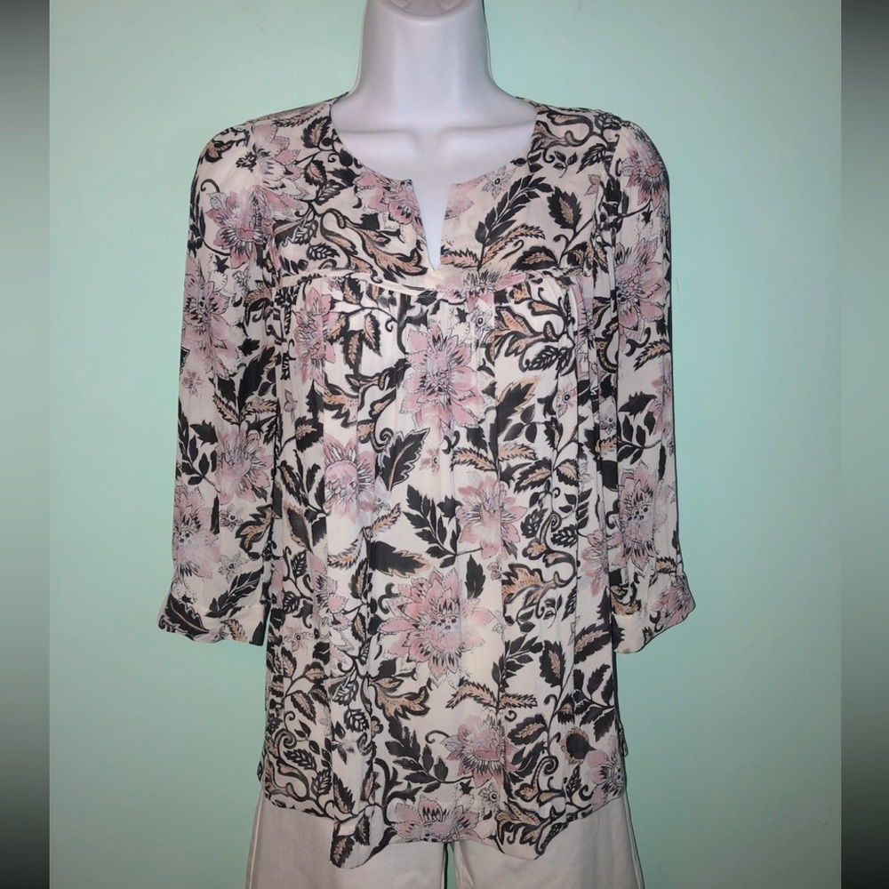 Ann Taylor LOFT Floral Peasant Blouse size XS